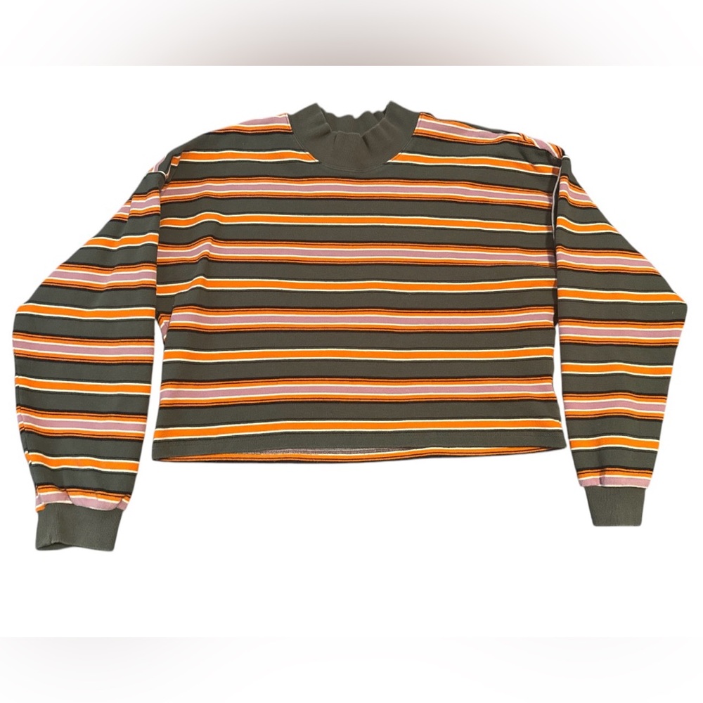 Crop Top Long Sleeves Striped Vintage Look Sweater